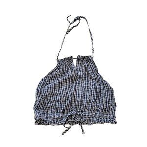 AMERICAN EAGLE Blue & White Plaid Halter Sleeveless Cropped Top